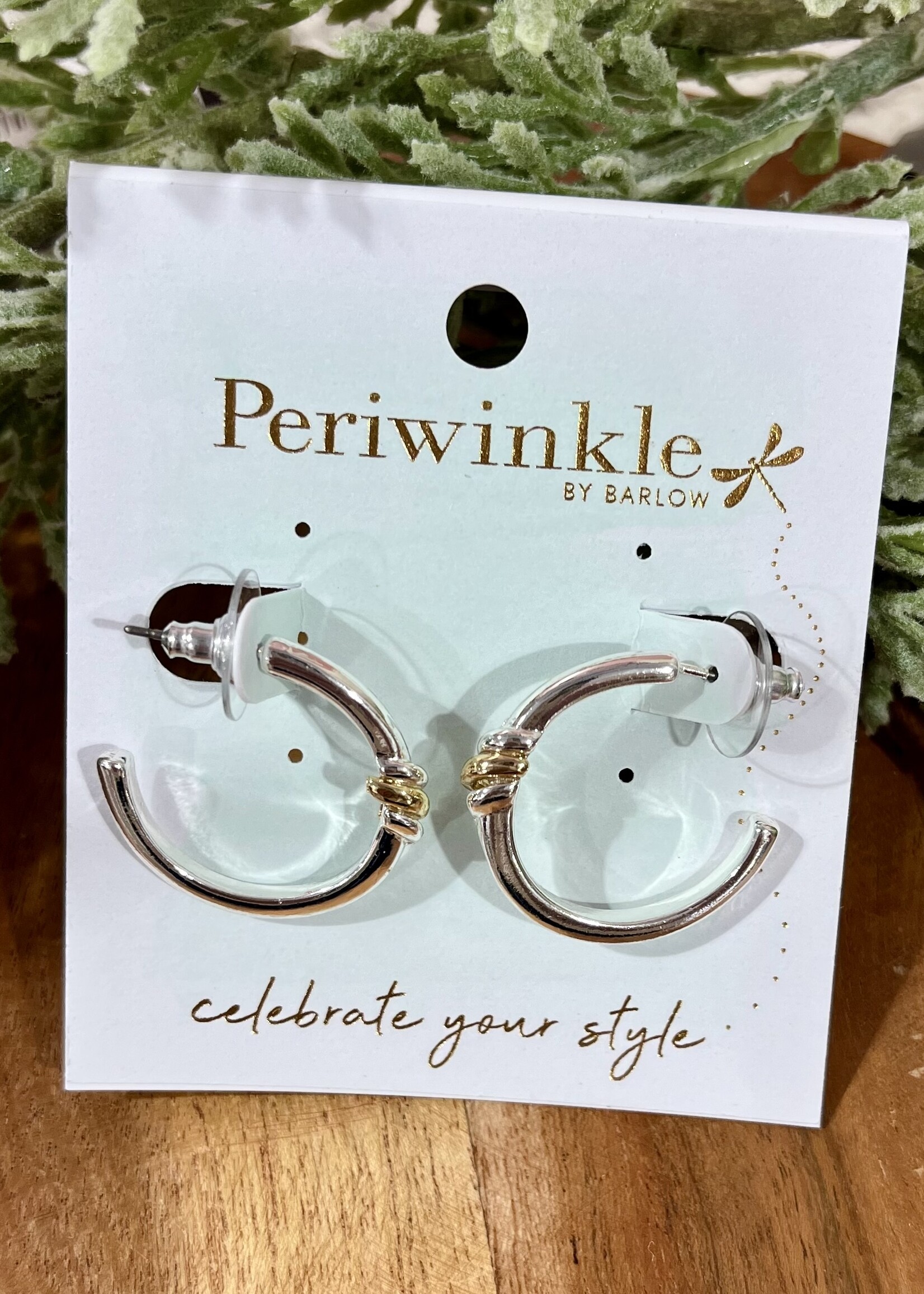 Periwinkle Silver Hoop with Gold Twist Accent Earrings