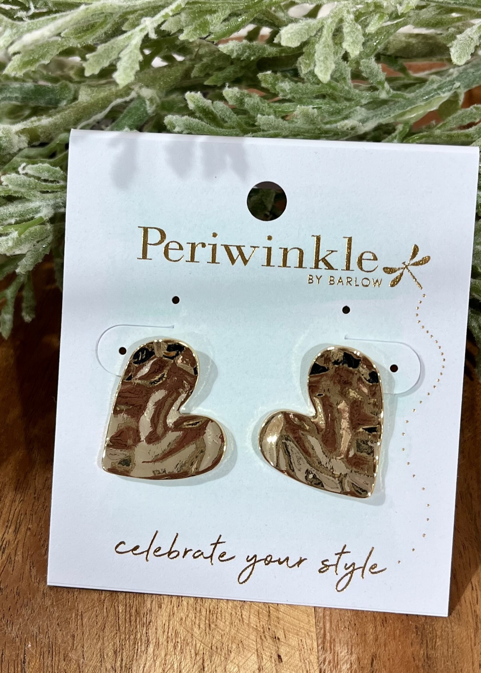 Periwinkle Hammered Gold Heart Earrings