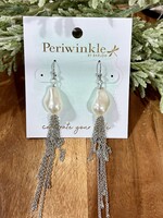 Periwinkle Pearl with Chain Silver Earrings