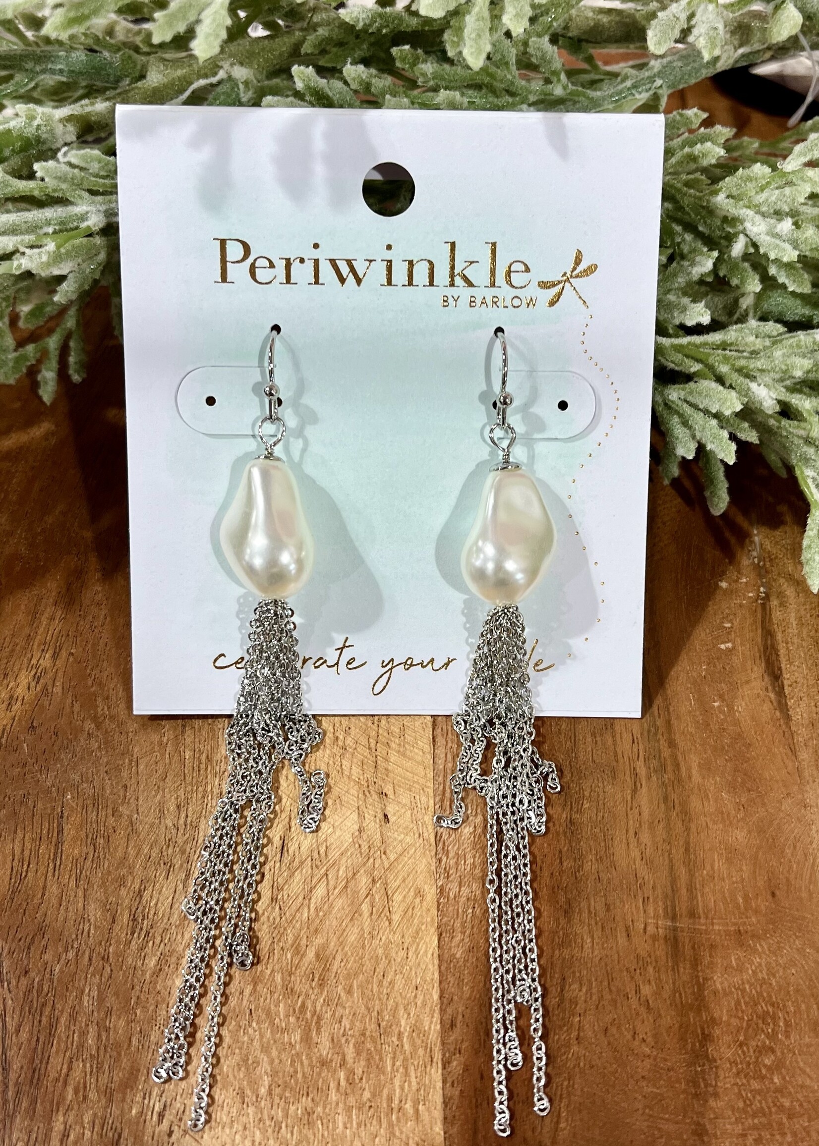 Periwinkle Pearl with Chain Silver Earrings