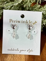 Periwinkle Silver Heart Earrings with Drop Pearls