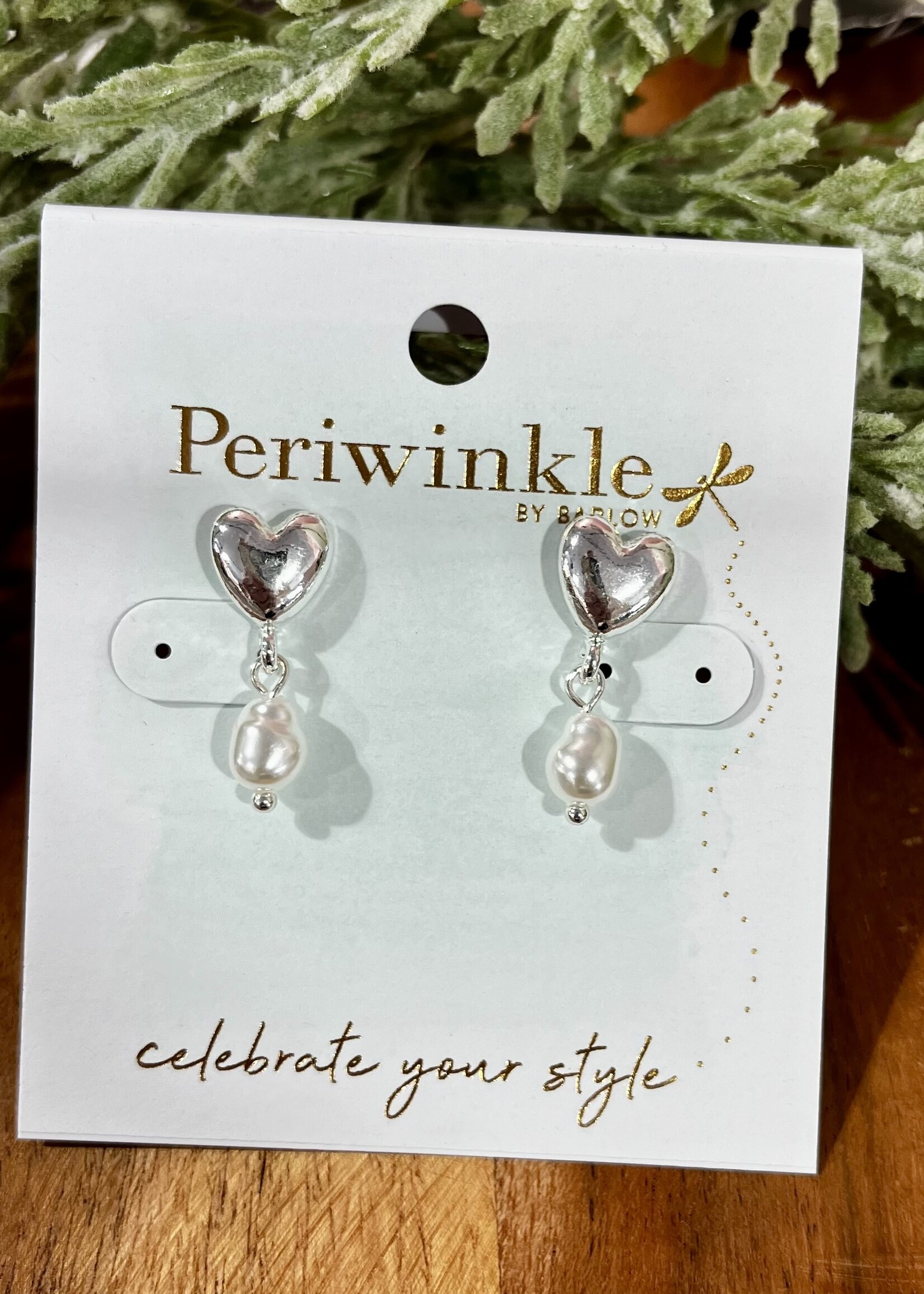 Periwinkle Silver Heart Earrings with Drop Pearls