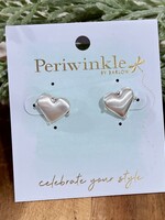Periwinkle Matte Silver Heart Stud Earrings
