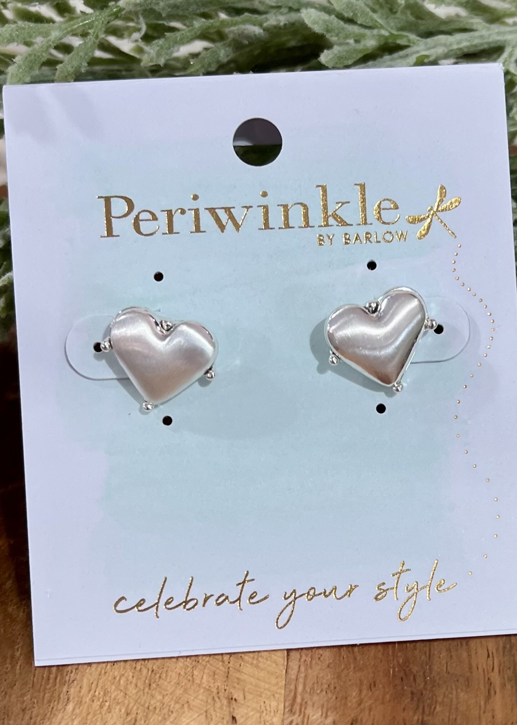 Periwinkle Matte Silver Heart Stud Earrings