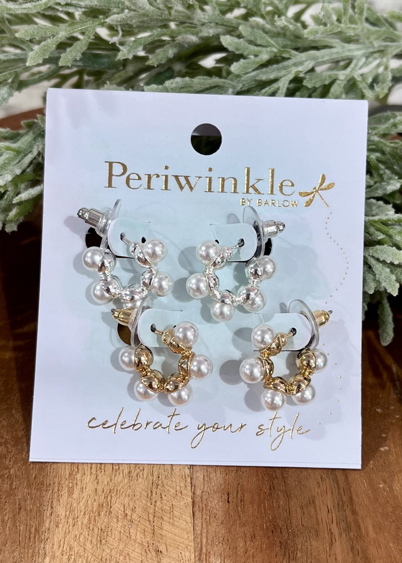 Periwinkle Pearl Studded Hoop Earring Duo