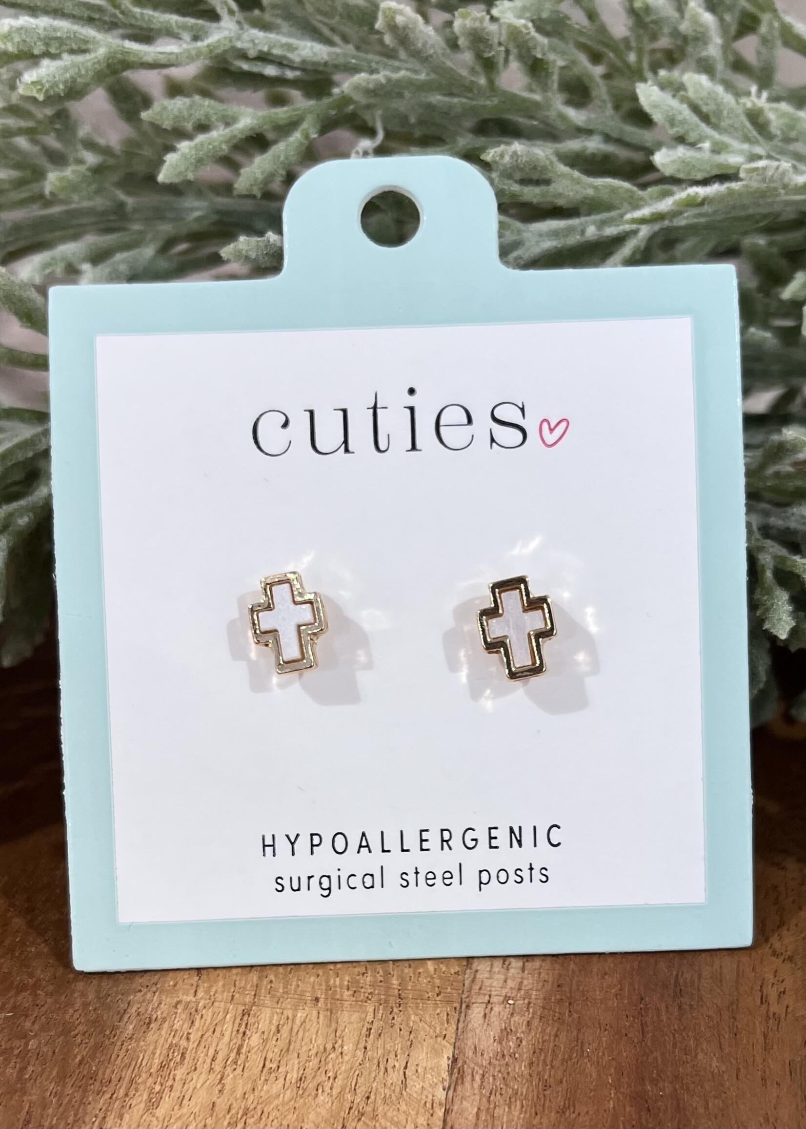 Periwinkle White Cross Stud Earrings