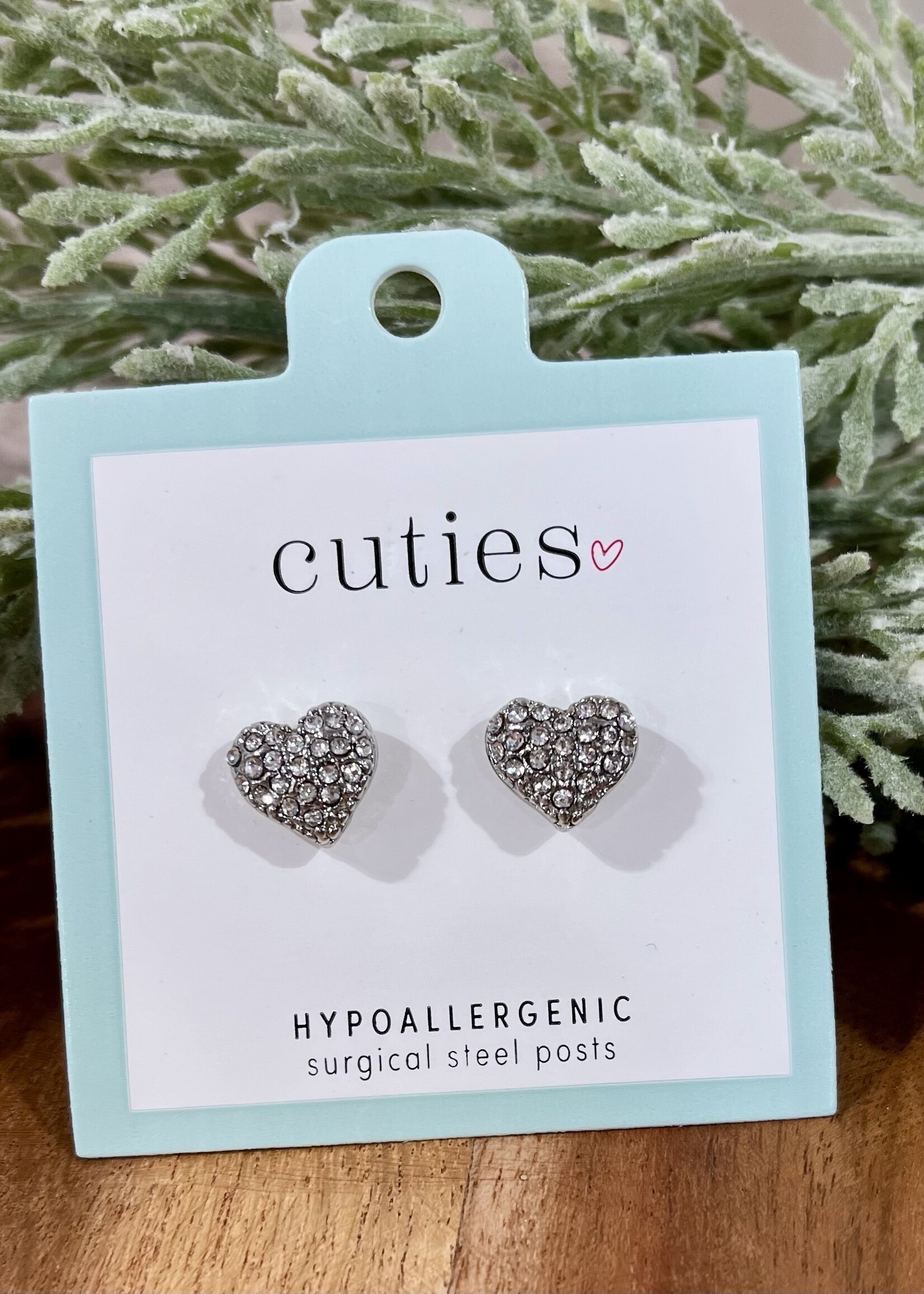 Periwinkle Silver Sparkle Heart Stud Earrings