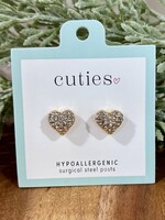 Periwinkle Gold Sparkle Heart Stud Earrings