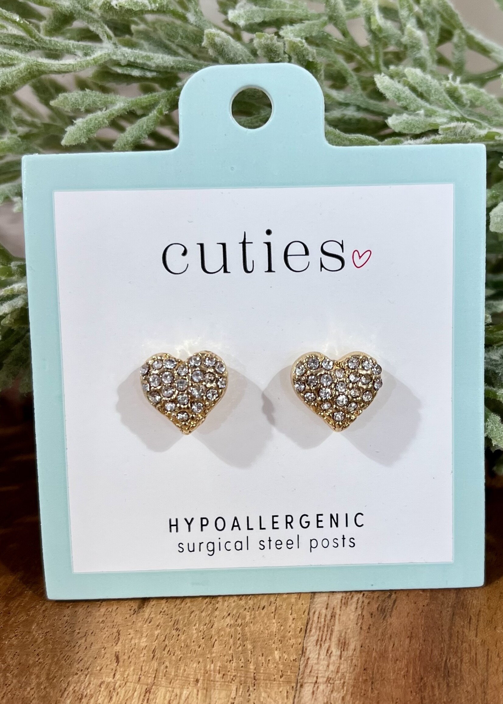 Periwinkle Gold Sparkle Heart Stud Earrings
