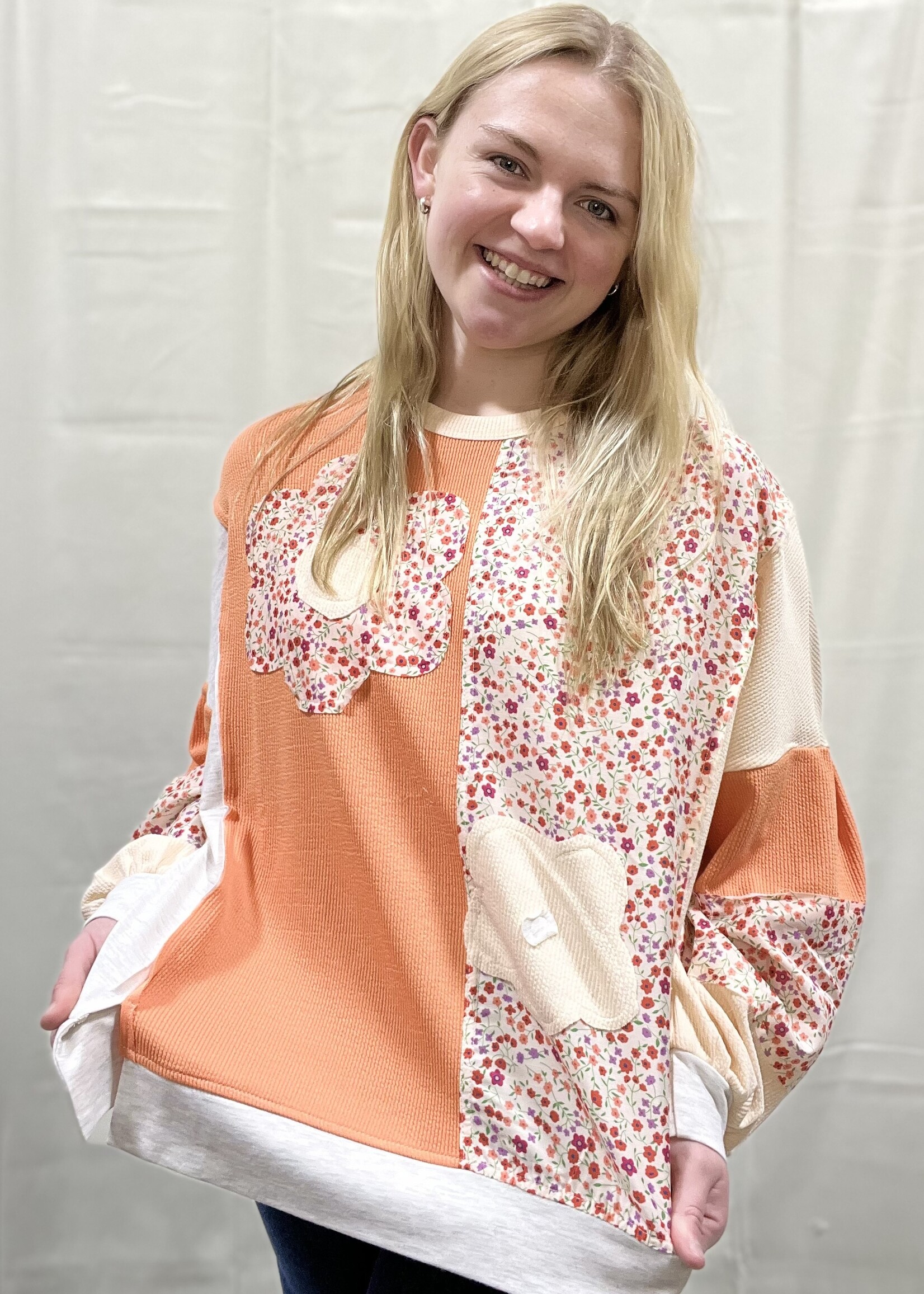 Orange Flower Patch Top