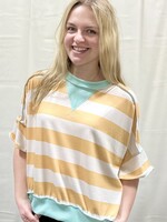 Yellow Striped Oversized Flutter Sleeve Top