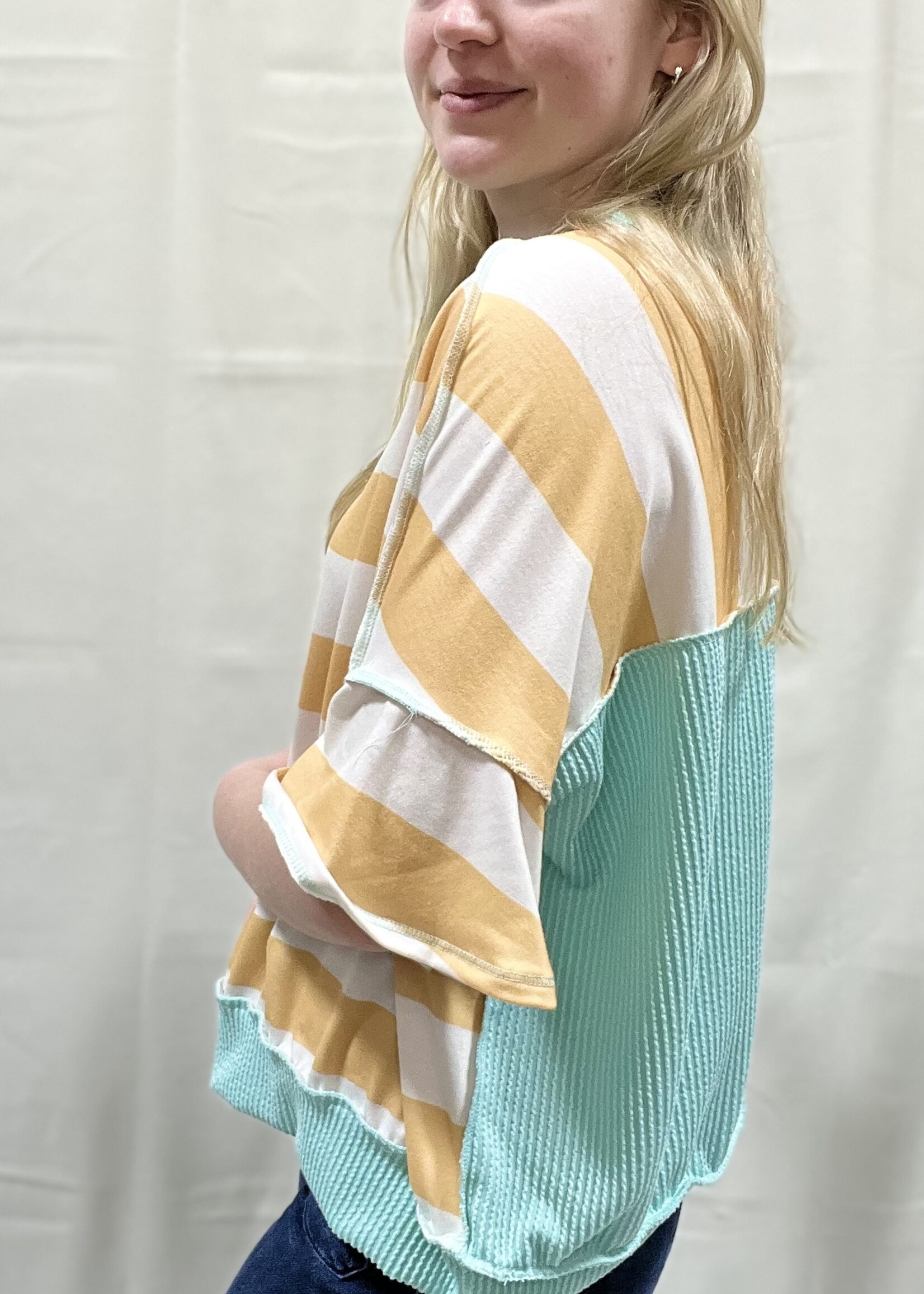 Yellow Striped Oversized Flutter Sleeve Top