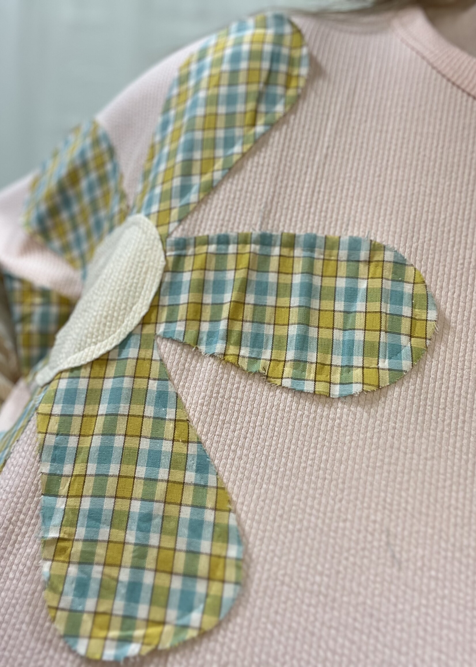 Peach Plaid Patch Flower Top