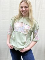 Sage Floral Accent Hooded Top