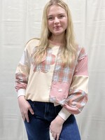 Dusty Rose Plaid Patch Flower Top