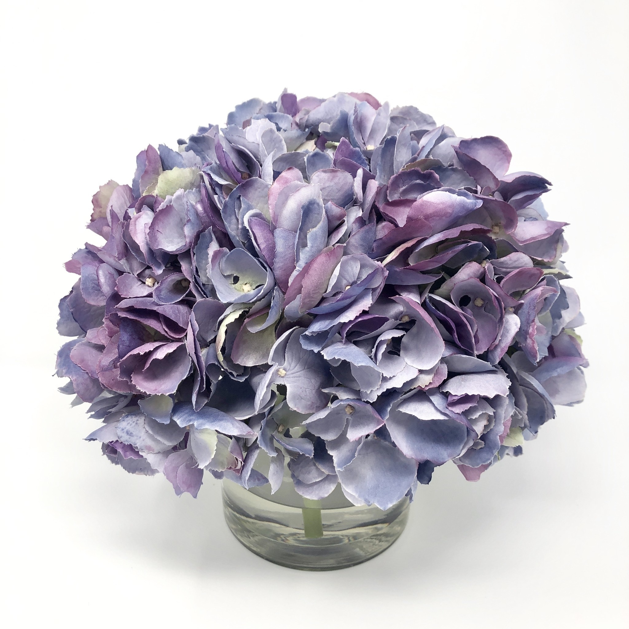 Large Hydrangea x3 in 5" Cylinder-Faux Water (Purple Green )