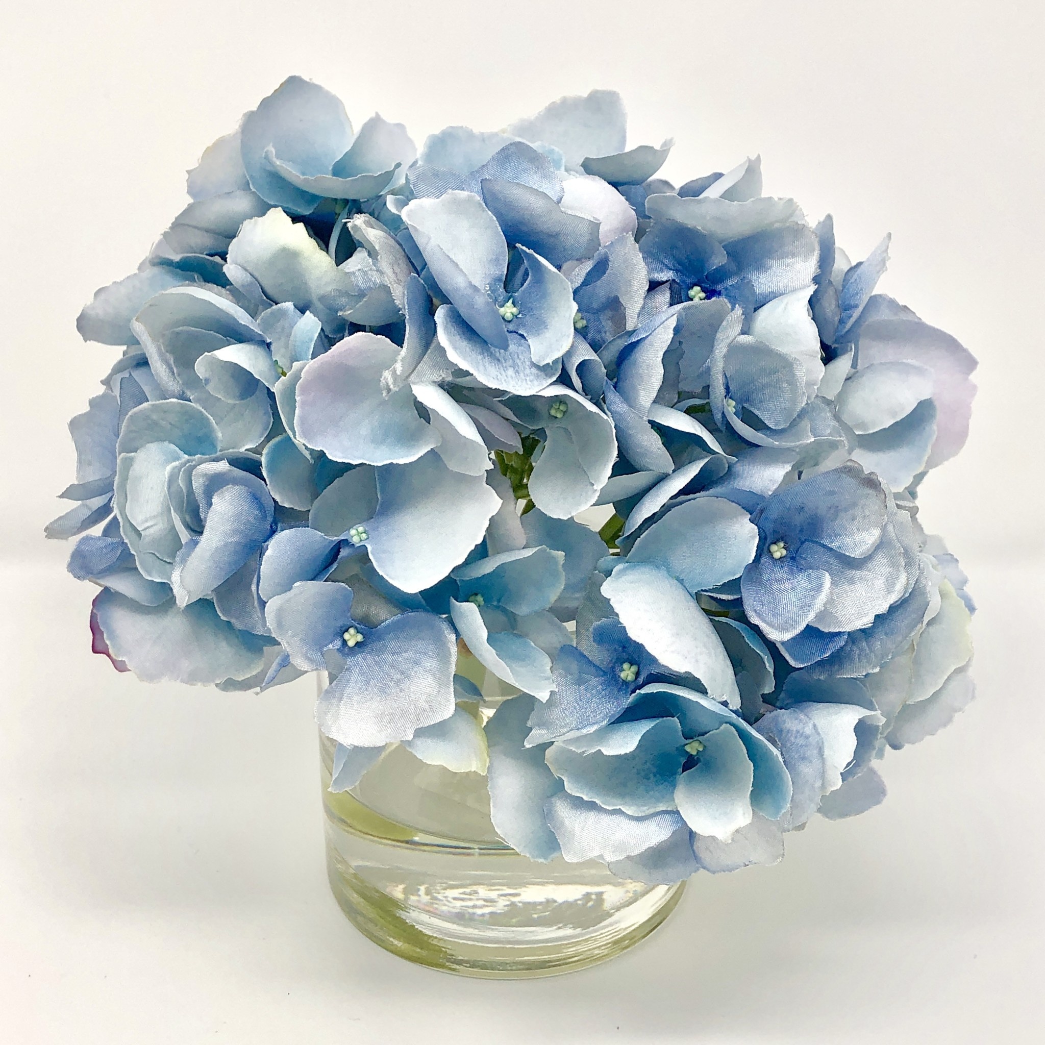 Hydrangea in 4" Cylinder-Faux Water (Light Blue)