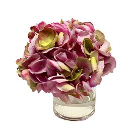 Hydrangea in 4" Cylinder-Faux Water (Green Pink)
