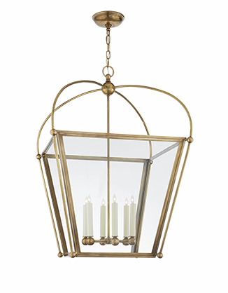 Riverside  Large Linear Lantern in Antique-Burnished Brass with Clear Glass 29.25'Hx54"W