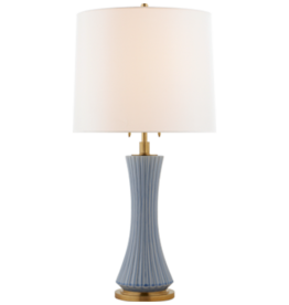 Elena Large Table Lamp in Polar Blue Crackle with Linen Shade