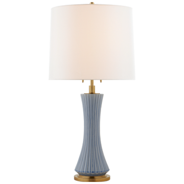 Elena Large Table Lamp in Polar Blue Crackle with Linen Shade