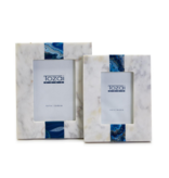White Marble with Blue Agate Inlay Photo Frame