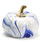 Marbled Blue and White Pumpkins with Gold Stem- Size Small 4 1/4" H x 6 1/2" Dia