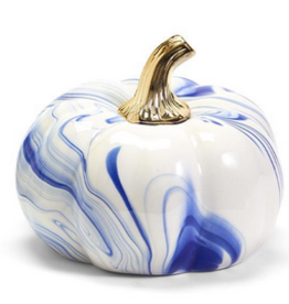 Marbled Blue and White Pumpkins with Gold Stem Small- 4 1/4" H x 6 1/2" Dia