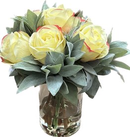 Roses & Salvia in Faux Water  6" Vase (Yellow)