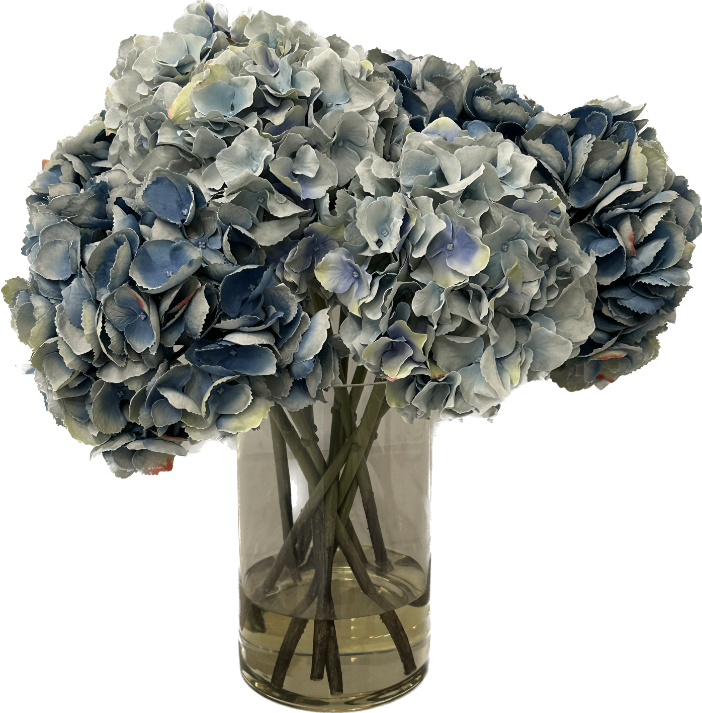 Large Hydrangea x10 in 6”x10” Cylinder-Faux Water (Medium Blue/Light Blue)