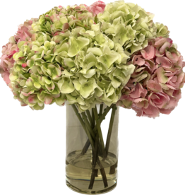 Large Hydrangea x10 in 6”x10” Cylinder-Faux Water (Pink/Green)