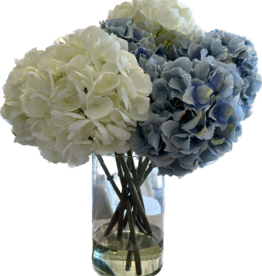 Large Hydrangea x10 in 6”x10” Cylinder-Faux Water (Light Blue/White)