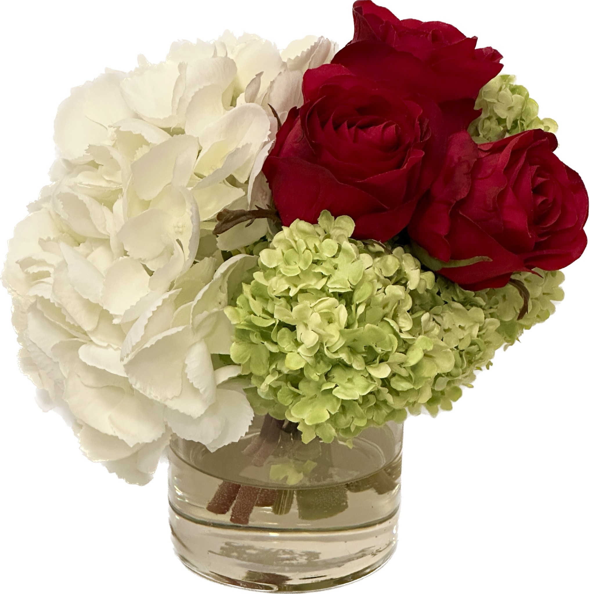 Hydrangea, Rosebuds & Viburnum in 4"Cylinder (WH-RD-GR)