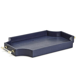 Regency Decorative Navy Rectangle Tray with Scallop Sides and Gold Accent Acrylic Handles