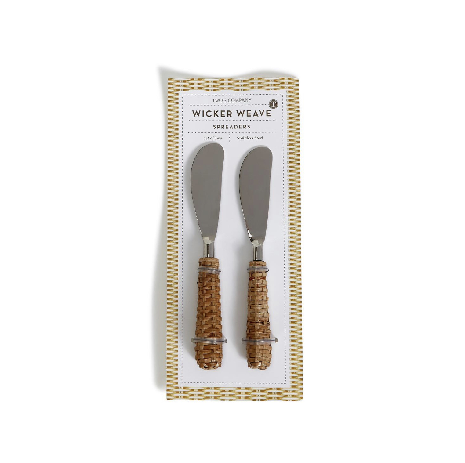 Wicker Weave  Spreaders, Set of 2 on Gift Card, Stainless Steel/Bamboo