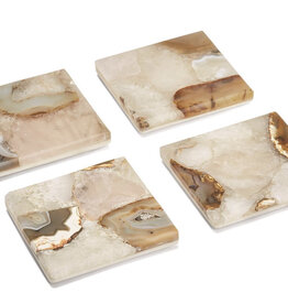 Set of 4 Agate Coasters with Marble Base - Genuine Agate/Marble Quartz