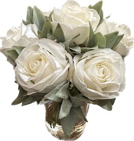 Roses & Salvia in 6" Vase (White)