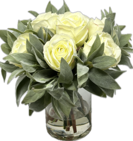 Roses & Salvia in 6" Vase (Light Green)