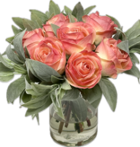 Roses & Salvia in Faux Water 6" Vase (Salmon)