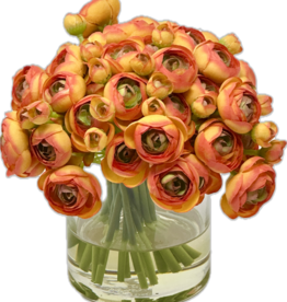 Ranunculus in 4" Cylinder, Faux Water (Orange)