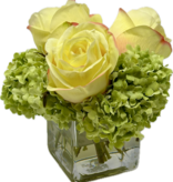 Rose Buds & Viburnum in 3" Square-Faux Water (Yellow/Green)