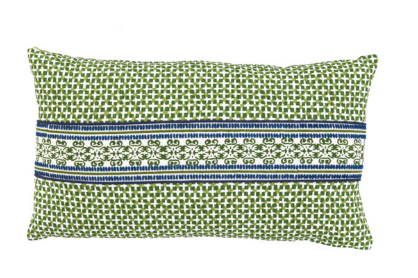 Cross Emerald w/Scroll Trim & Linen Flange Lumbar Pillow