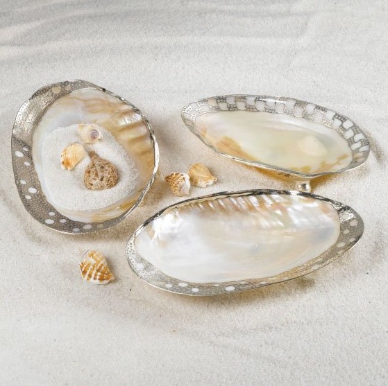 Ornamented Cabebe Shell Footed Dish w/Silver Plated Trim