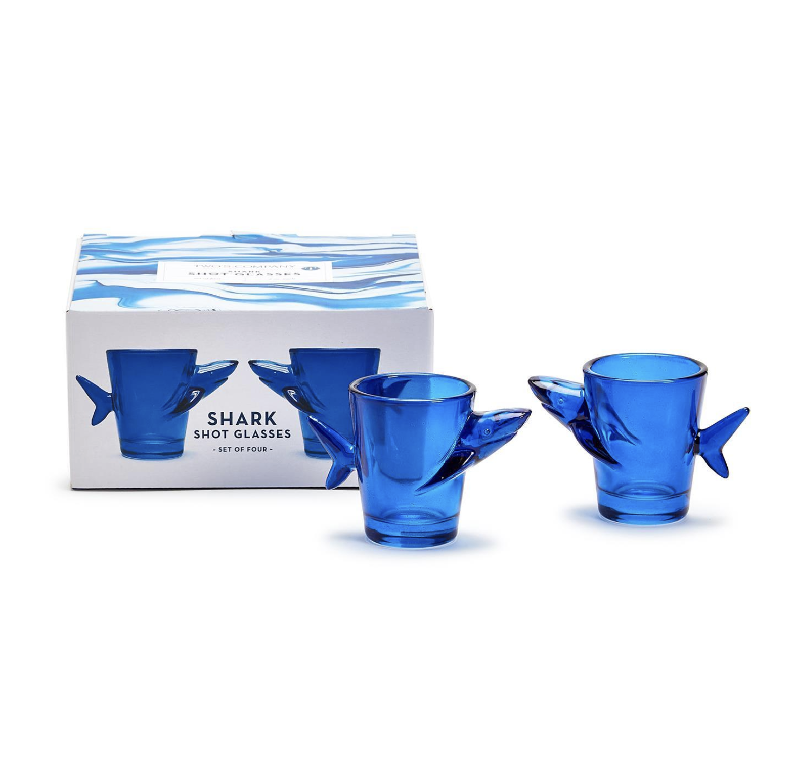 Great White Shark Set of 4 Shot Glasses in Gift Box (2 oz., dishwasher safe) - Glass