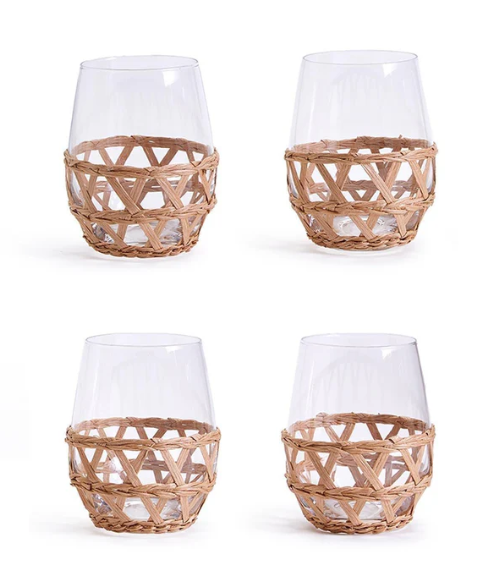 Island Chic Hand-Woven Lattice Stemless Wine Glass