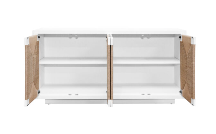 Melrose White Four-Door Cabinet - 69.75" x 20" x 33.75"