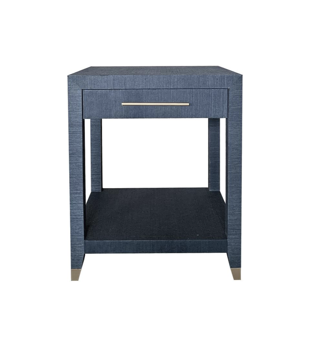 Cove Side Table - Navy Grasscloth