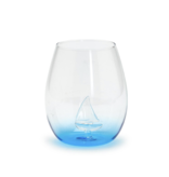 Sailboat Icon Stemless Wine Glass with Ocean Blue Bottom