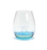 Sailboat Icon Stemless Wine Glass with Ocean Blue Bottom