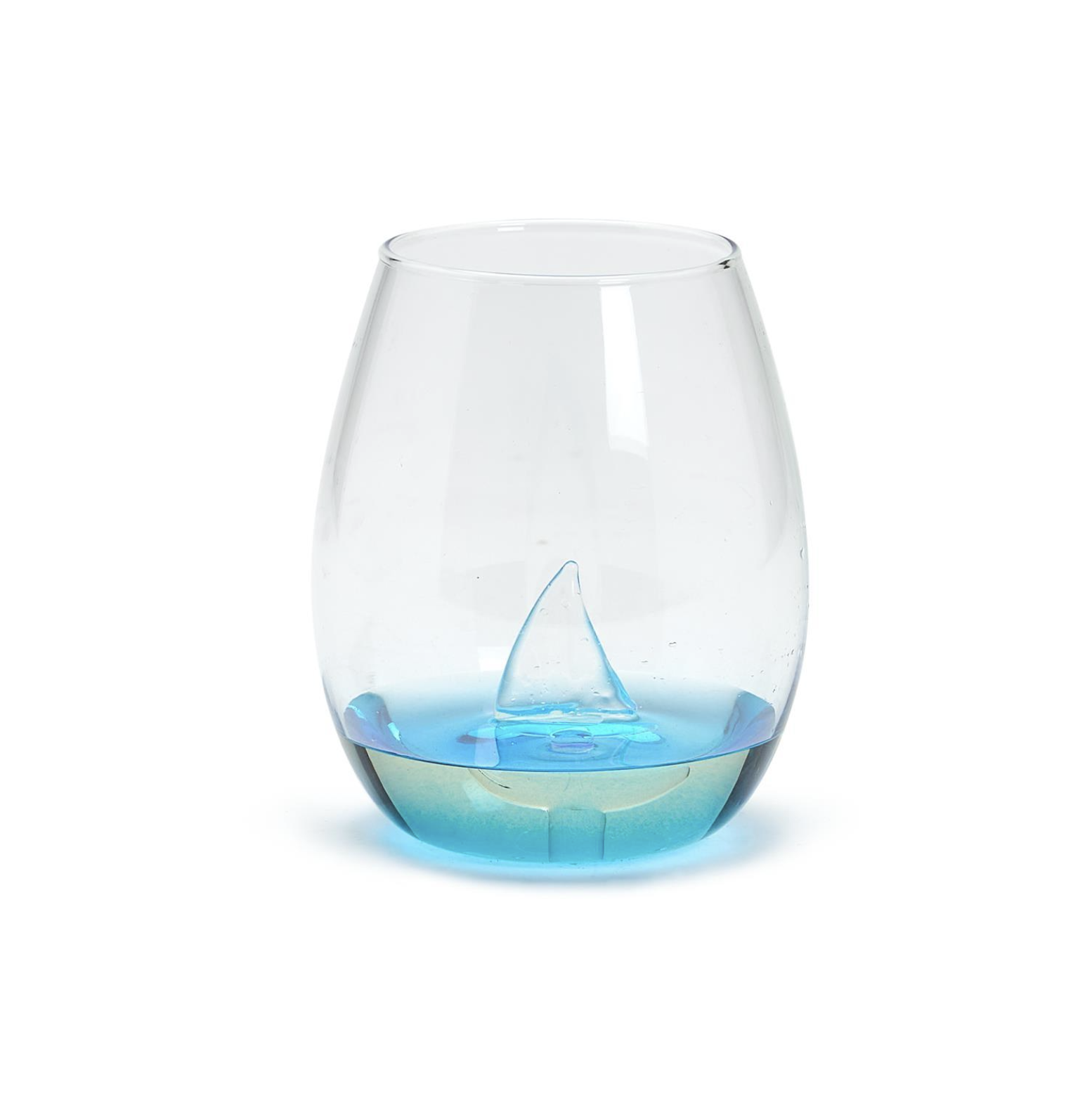Sailboat Icon Stemless Wine Glass with Ocean Blue Bottom